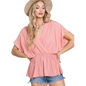 HEYSON Women's Pop-Over V-Neck Blouse NWT with Raglan Sleeves Size Large